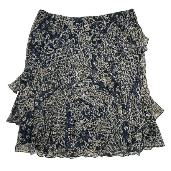Lauren Ralph Lauren Silk Skirt Large Midi Ruffle Abstract Navy Boho Whimsigoth‎ - Picture 5 of 7